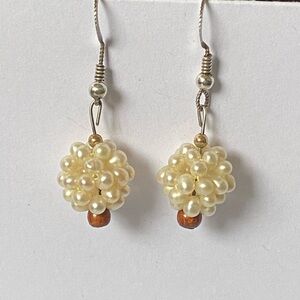 Vintage Sterling Silver Freshwater Pearl Cluster Earrings